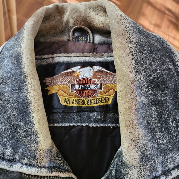 Very Rare, Vintage Harley Davidson Patinaed Leather Mileage Club Jacket, Size XL - Picture 9 of 16